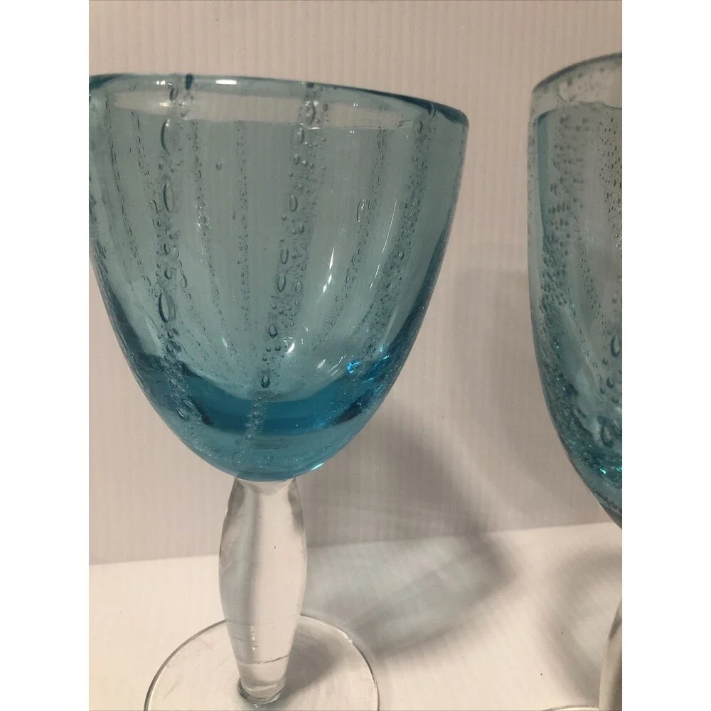Beautiful AQUA TURQUOISE WATER GOBLET BUBBLE BULLICANTE
